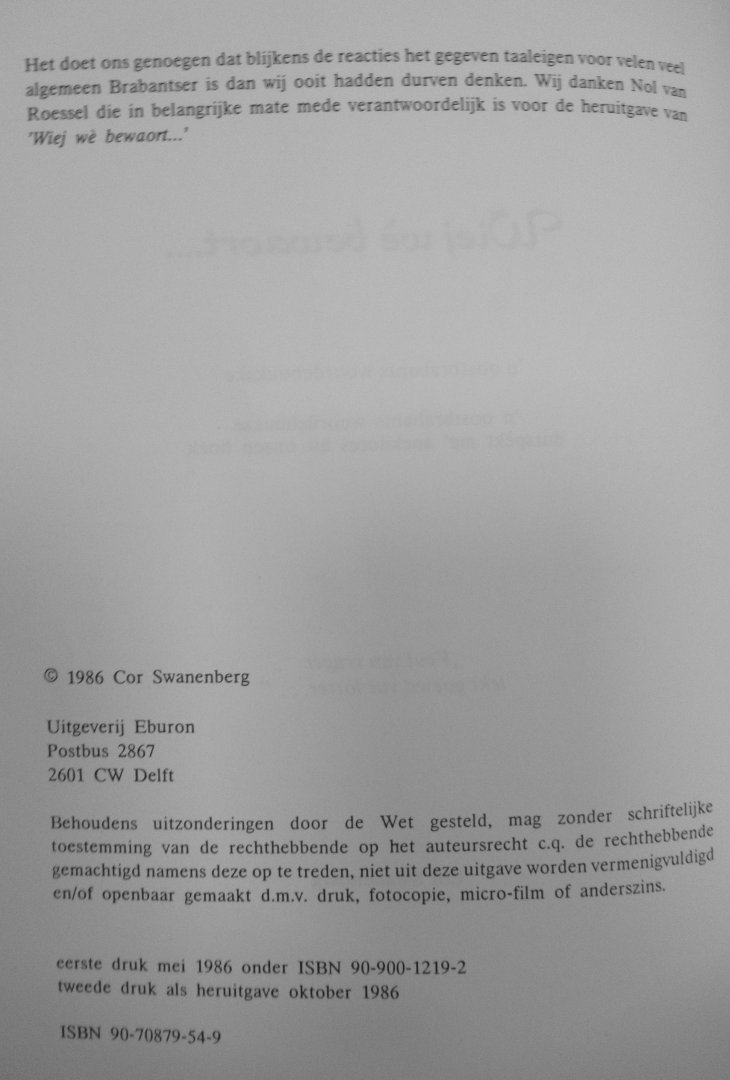 Swanenberg, Cor - Wiej wè bewaort. Un Oostbrabants woordebuukse.