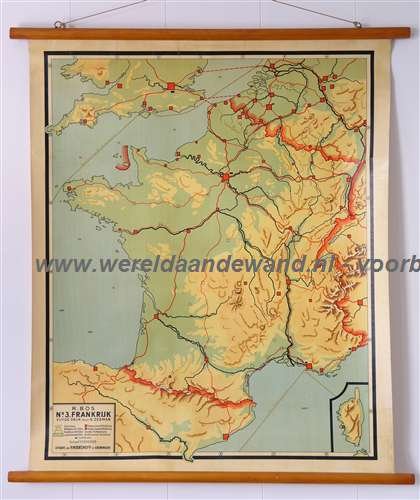 Bos, R. en Zeeman, K. - Schoolkaart / wandkaart van Frankrijk