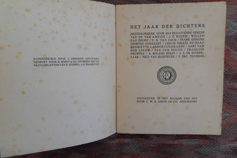 Ameide, Th. van; Bloem, J.C.; e.v.a. [samengesteld door J. Greshoff]. - Het Jaar der Dichters 1913.