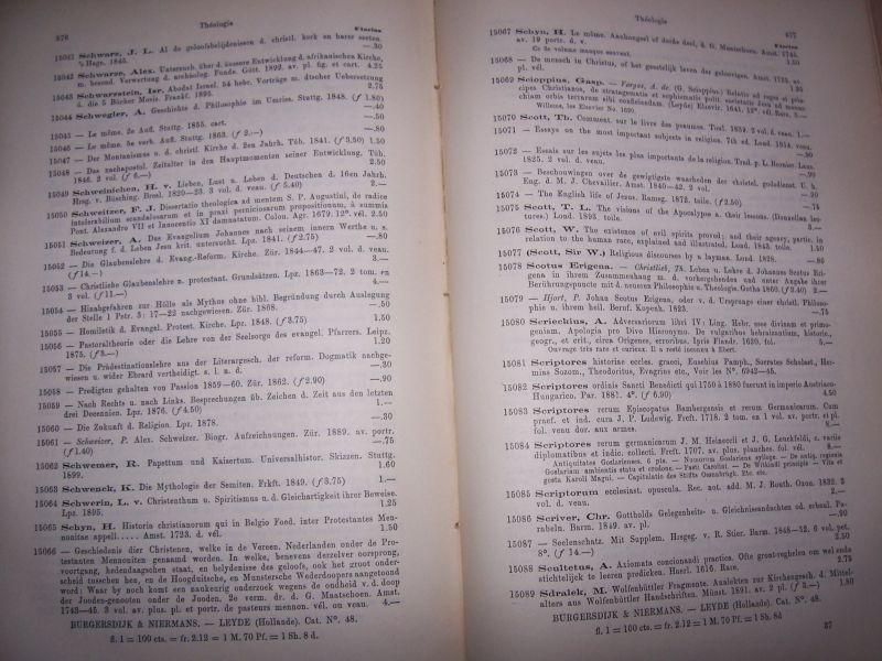 Burgersdijk & Niermans - Catalogus Bibliotheca Theologica et Philosophica. Livres anciens et modernes