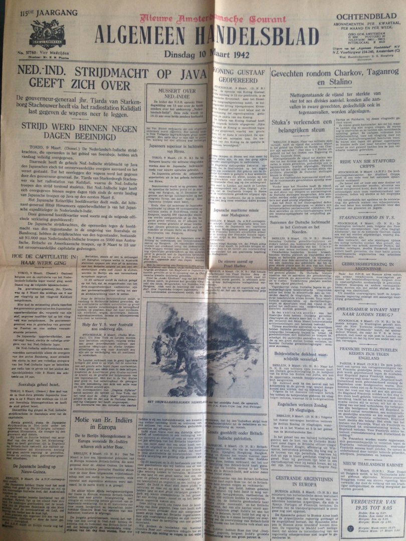 Oorlogskrant - Algemeen Handelsblad, Nieuwe Amsterdamsche Courant, Overgave Nederlandsch Indie