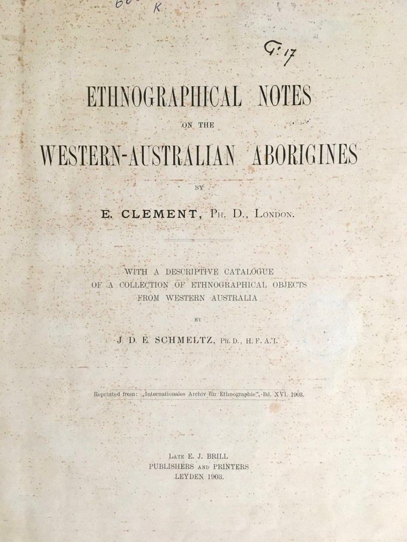 Clement, E. - Ethnographical notes on the Western-Australian Aborigines