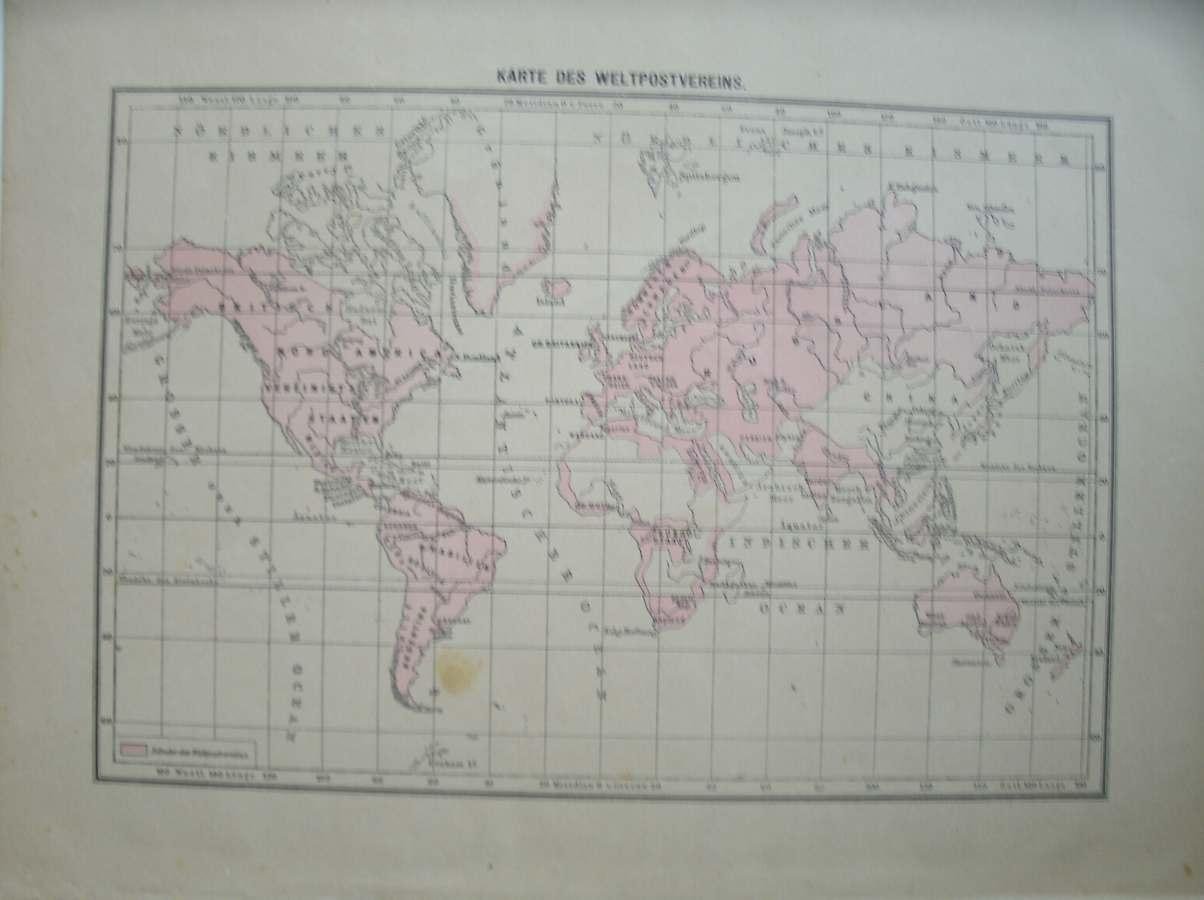 antique map. kaart. - Karte des Weltpostvereins.
