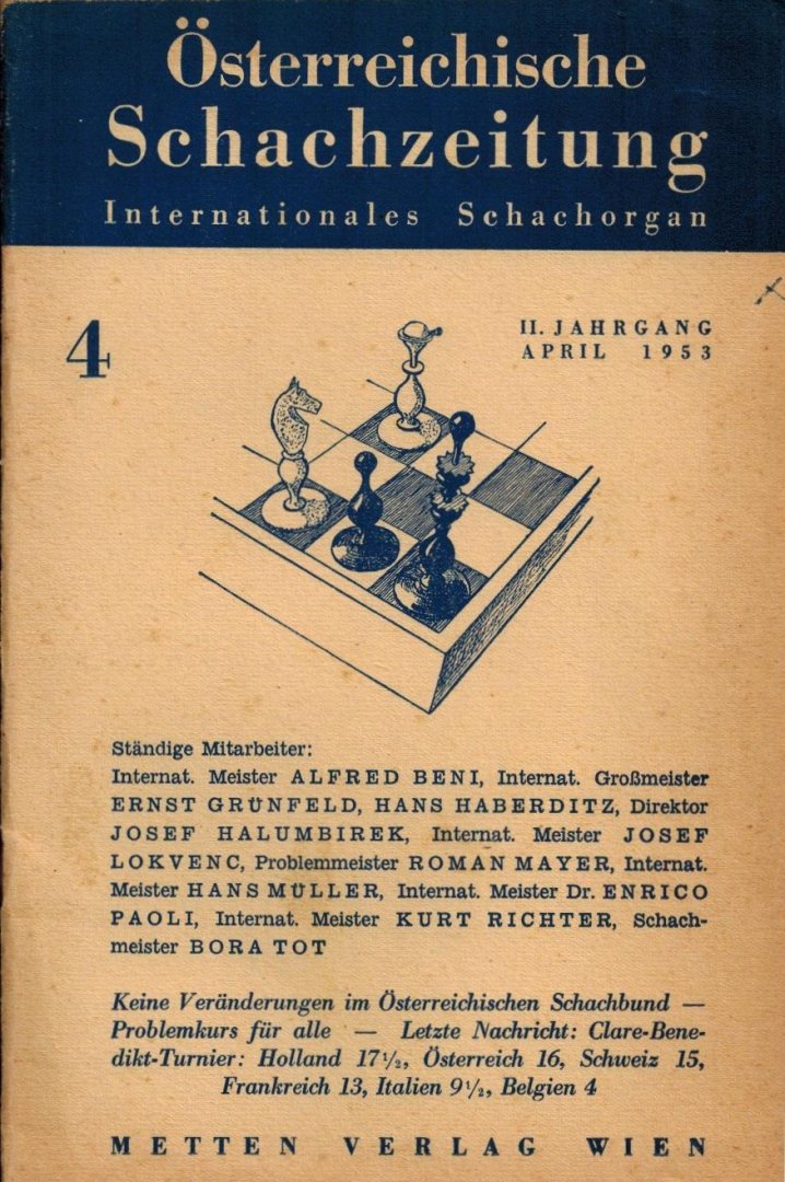  - Osterreichische Schachzeitung 1952 Heft 4 -Internationales Schachorgan