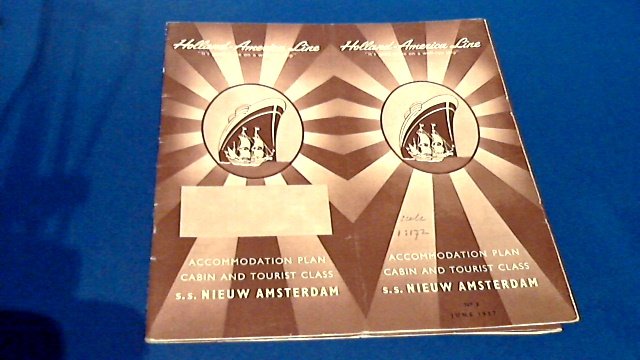 Holland Amerika Lijn - Holland America Line - Accommodation plan cabin and tourist class s.s. Nieuw Amsterdam - june 1957