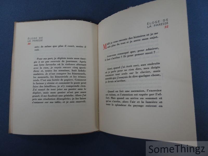 Jacques Leclercq. - Eloge de la paresse. Seconde édition suivie d'un supplément.