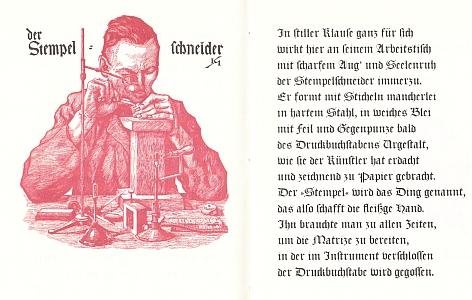 MAHR, Karl - Der Druckbuchstabe. Sein Werdegang in der Schriftgießerei dargestellt in Holzschnitten und Versen.