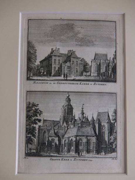 Zutphen. - Raadhuis en der Gedeputeerde Kamer te Zutphen/ Groote Kerk te Zutphen, 1744.
