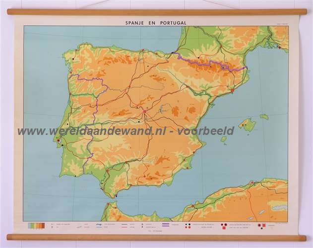  - Schoolkaart / wandkaart van Spanje en Portugal