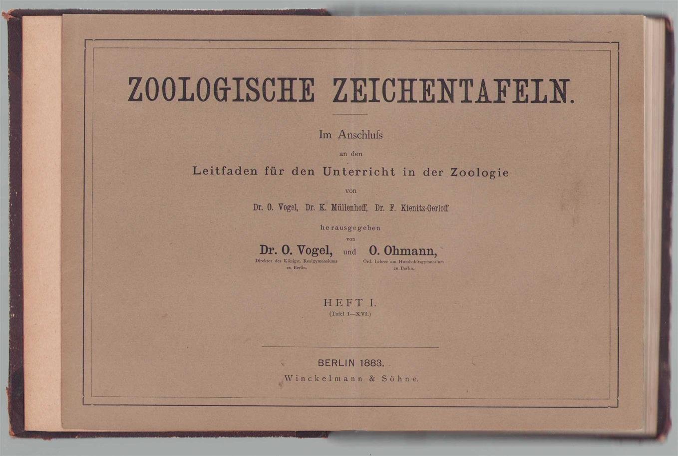 Otto Vogel - Zoologische Zeichentafeln  Im Anschluss an den Leitfaden für den Unterricht in der Zoologie. 1 Tafel I-XVI + 2 Tafeln