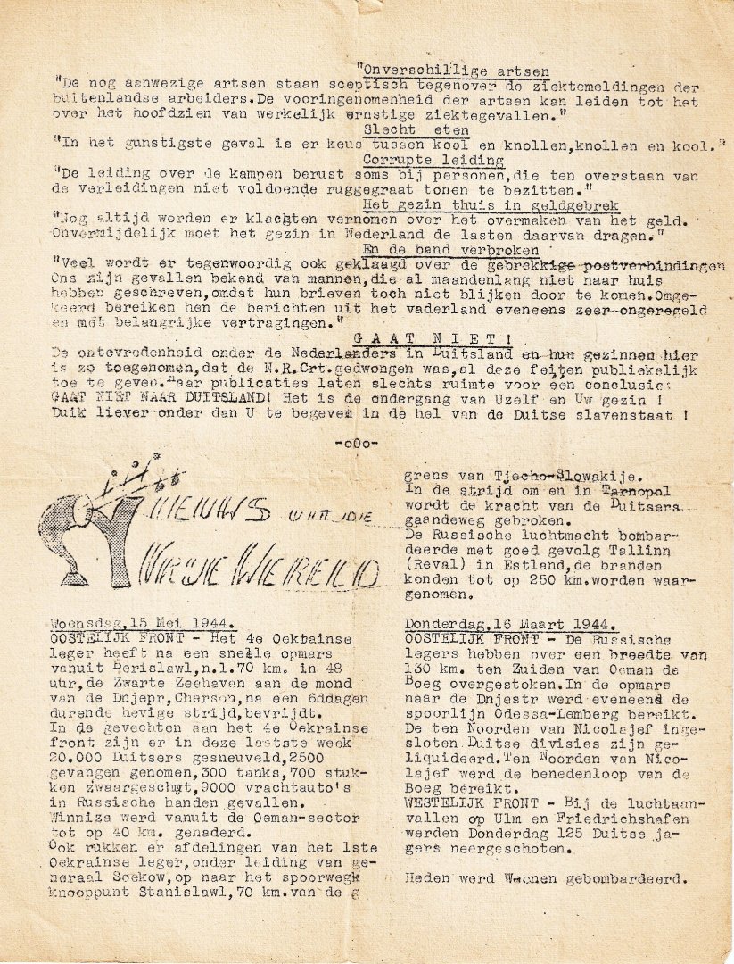 pamflet 2e wereldoorlog - Manifest:  Gaat niet naar Duitsland
