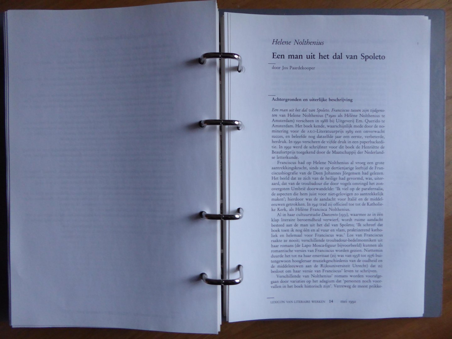 Nolthenius, Helene / Paardekooper, Jos - Helene Nolthenius - Een man uit het dal van Spoleto (uit: Lexicon van Literaire Werken)