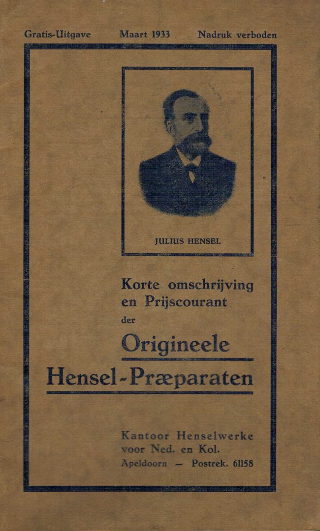N.N. - korte omschrijving en prijscourant der origineele Hensel-praeparaten / preparaten