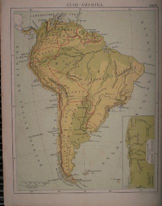 antique map (kaart). - Zuid Amerika (South America).