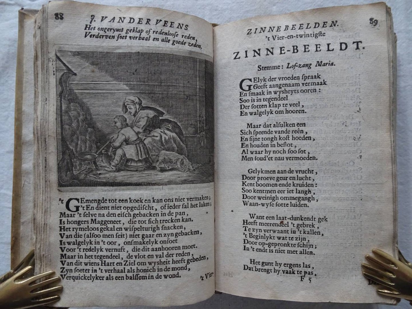 Veen, Jan vander. - Jan vander Veens Zinne-beelden, oft Adams appel, Verciert met seer aardige konst-platen. Mitsgaders syne oude en nieuwe ongemeene bruylofs- en Zegezangen, Raatselen, uytgebeeldt met zin-ryke uytleggingen; syn gulden en yseren eeuw; alsmede een...