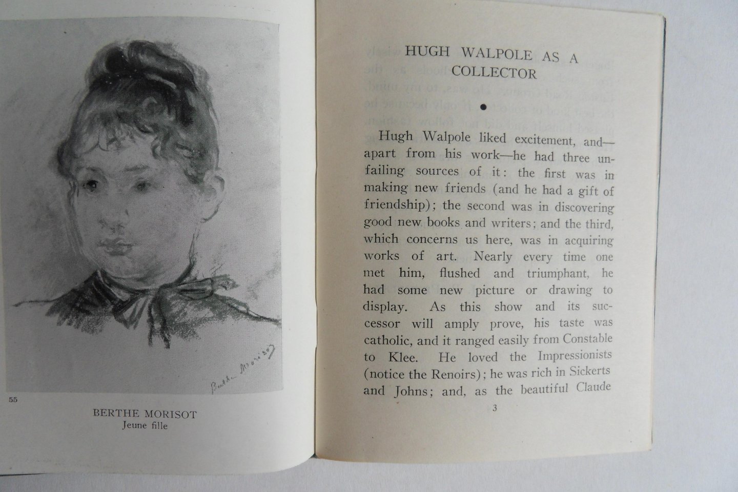 Priestley, J.B. (preface). - Catalogue of an Exhibition of the Art Collection of the Late Sir Hugh Walpole, C.B.E. - Paintings, Drawings ans Sculpture. - Part One.