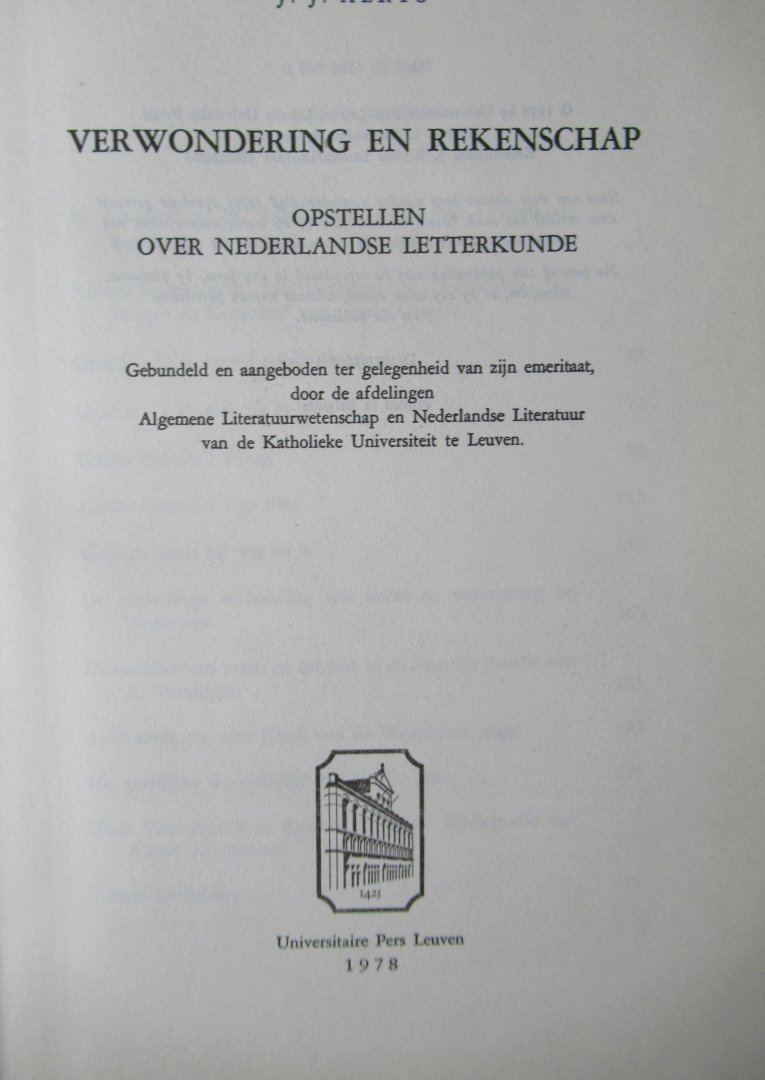 Aerts, J.J. - Verwondering en rekenschap. Opstellen over Nederlandse letterkunde.
