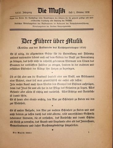  - Die Musik. Monatsschrift. Organ des Amtes fur Kunstpflege. XXXI. Jahrgang. Erster-Zweiter Halbjahresband. Oktober 1938 - März 1939 ; April-September 1939