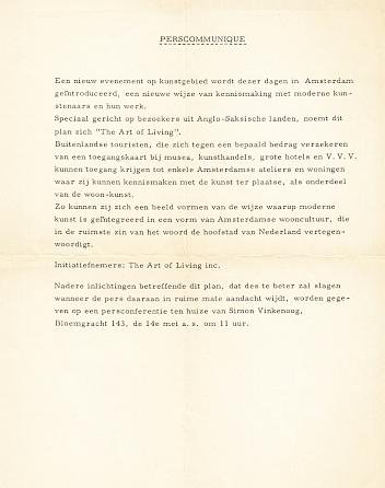 VINKENOOG, Simon - Perscommuniqué. The Art of Living.