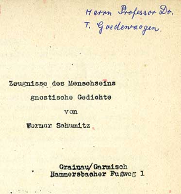 Schumitz, Werner - Zeugnisse des Menschseins gnostische Gedichte