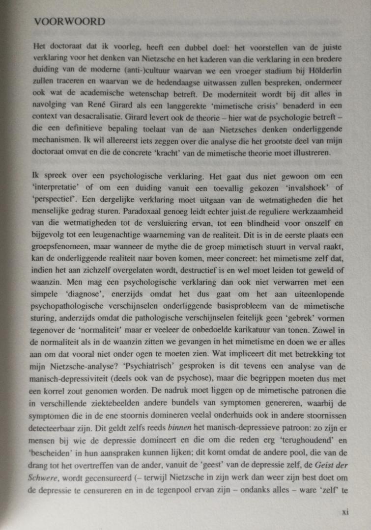 Eeckelen, Kevin Van - Waanzin en werk van Friedrich Nietzsche, De verklaring van Nietzsches denken vanuit de door Rene Girard geëxpliciteerde wetten van het mimetisme, gekaderd binnen de moderne anti-cultuur