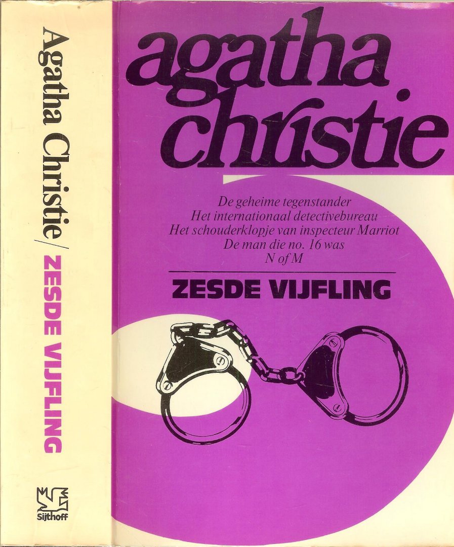 Agatha Christie is in 1890 geboren in Torquay en overleden 1976 de koningin van de misdaad  Omslagontwerp Jan Pohlmann - Zesde agatha christie Vijfling  - De geheime tegenstander - Het internationaal detectivebureau  - Het schouderklopje van inspecteur Marriot  -  De man die no. 16 was - N of M