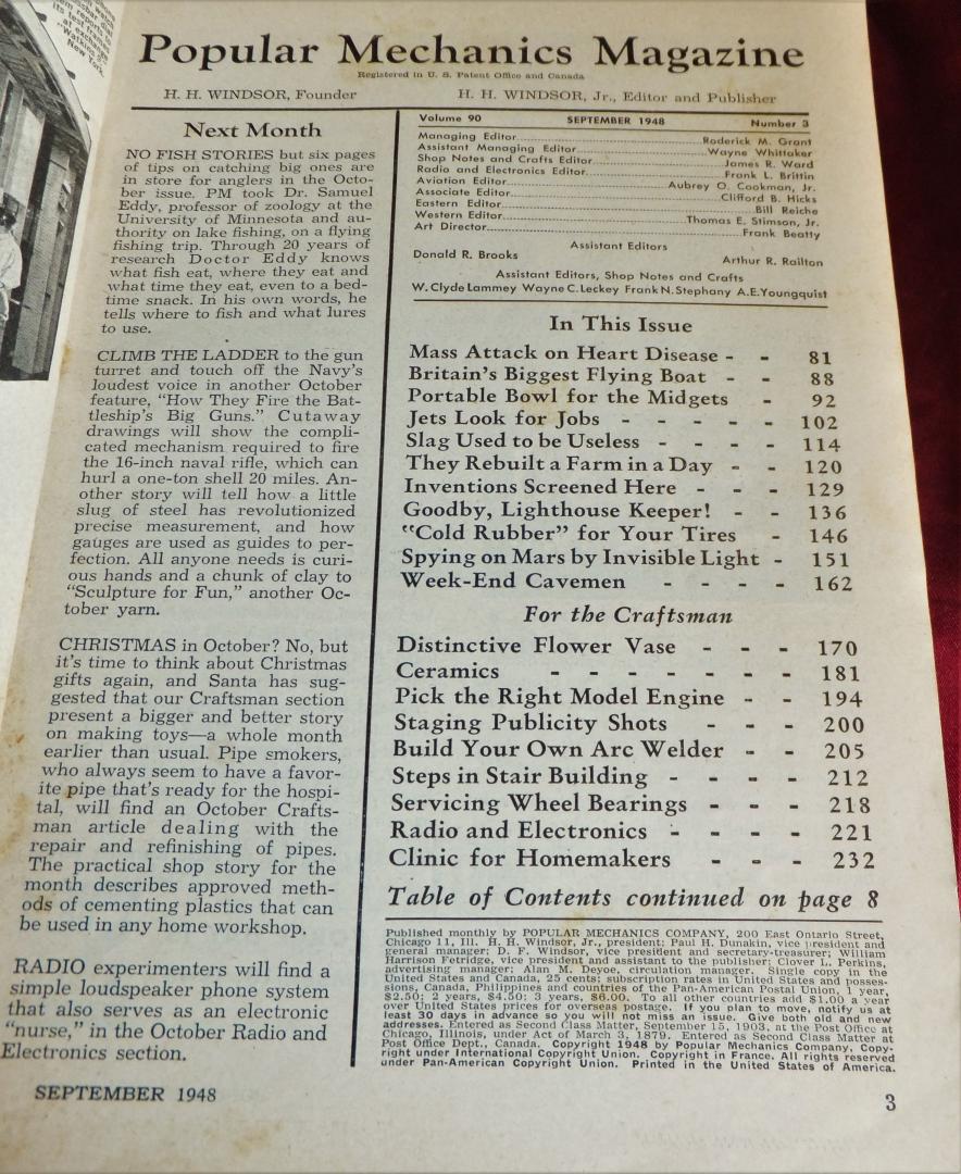 Windsor, H.H - Popular mechanics magazine. Volume 90, Number 3, september 1948.