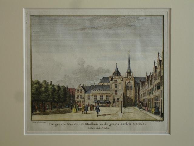 Goes. - De groote Markt, het Stadhuis en de groote Kerk te Goes.