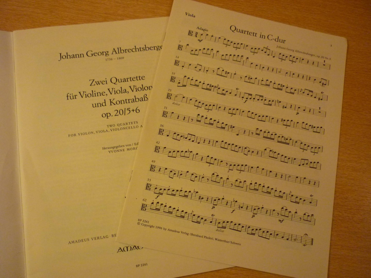 Albrechtsberger; Johann Georg (1736–1809) - 2 Quartette; Op. 20/5+6; fur Violine, Viola, Violoncello und Contrabass (herausgegeben von Yvonne Morgan)