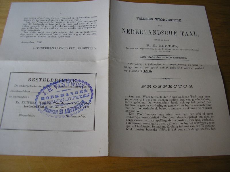 Kuipers, R.K. - Prospectus: Volledig Woordenboek der Nederlandsche Taal