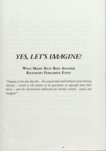 Crombie, John. - Yes, let's imagine! What might have been another Kickshaws publishing event.