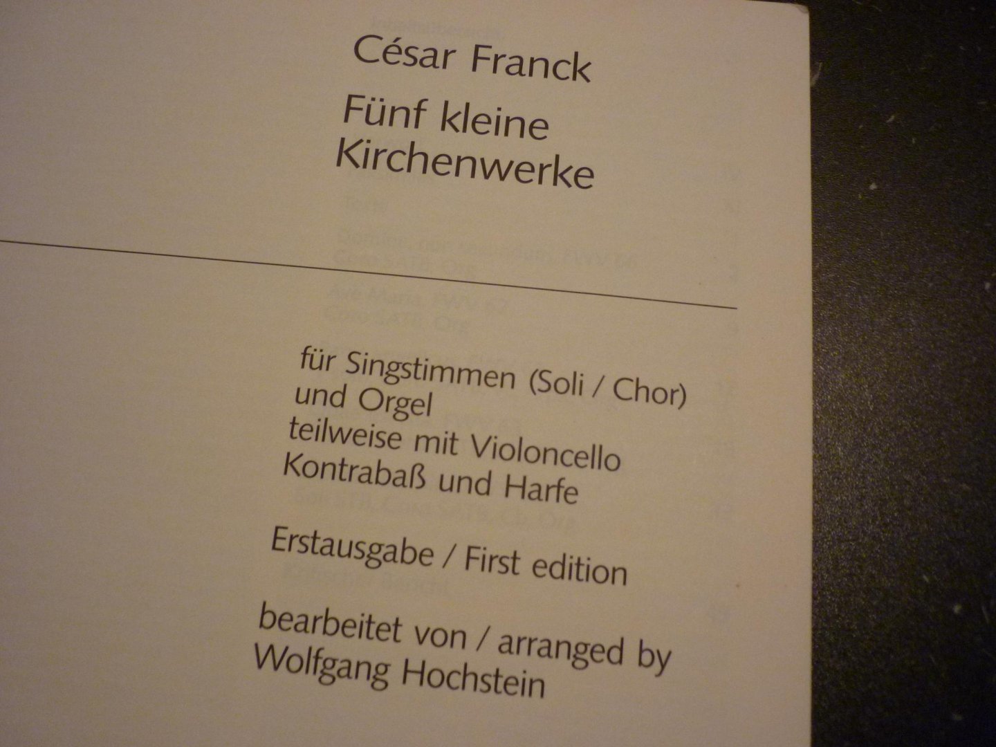 Franck; César - Funf kleine Kirchenwerke / für Singstimme (Soli / Chor) und Orgel (teilweise mit Instrumenten)