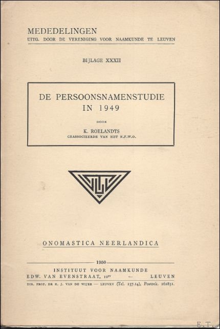 ROELANDTS, K. - DE PERSOONSNAMENSTUDIE IN 1949.