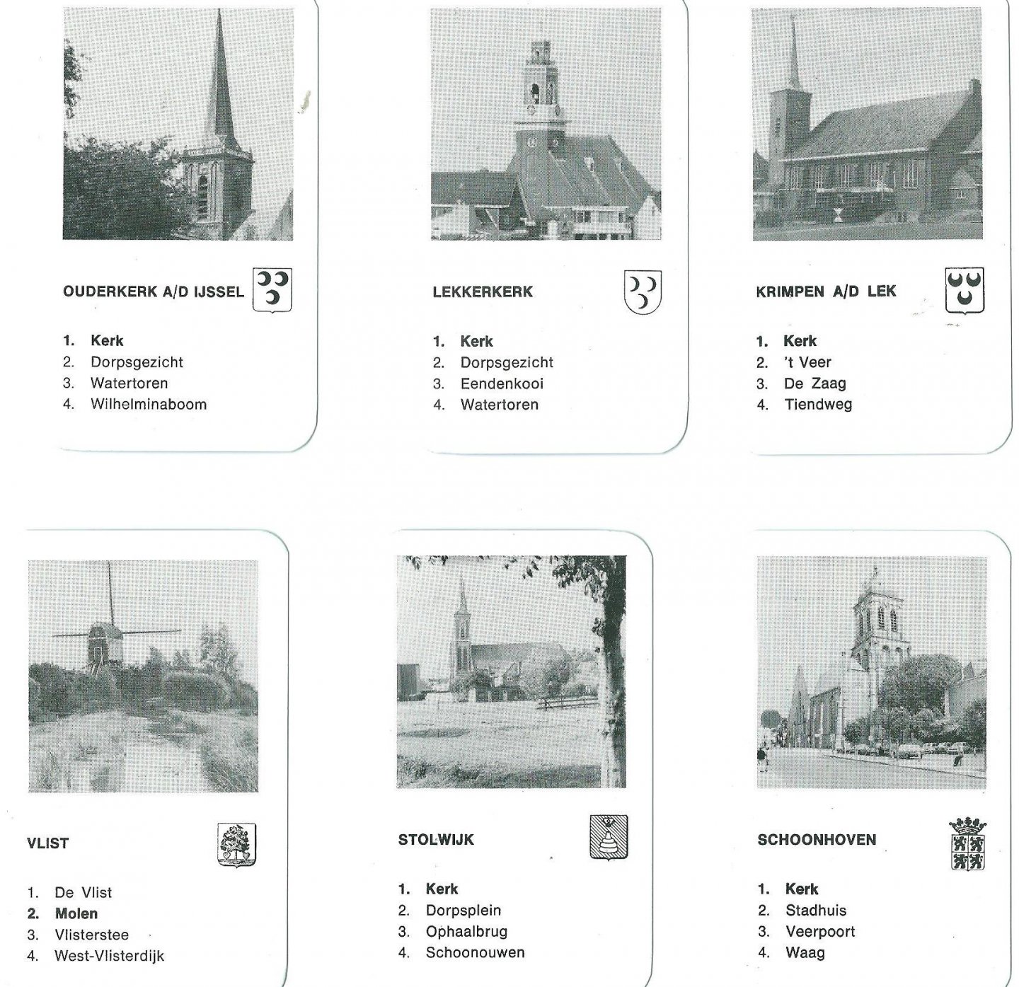 Kerkelijk Centrum Lekkerkerk - Krimpenerwaard kwartet. Kwartetspel met 48 afbeeldingen van markante punten in 12 dorpen van de Krimpenerwaard
