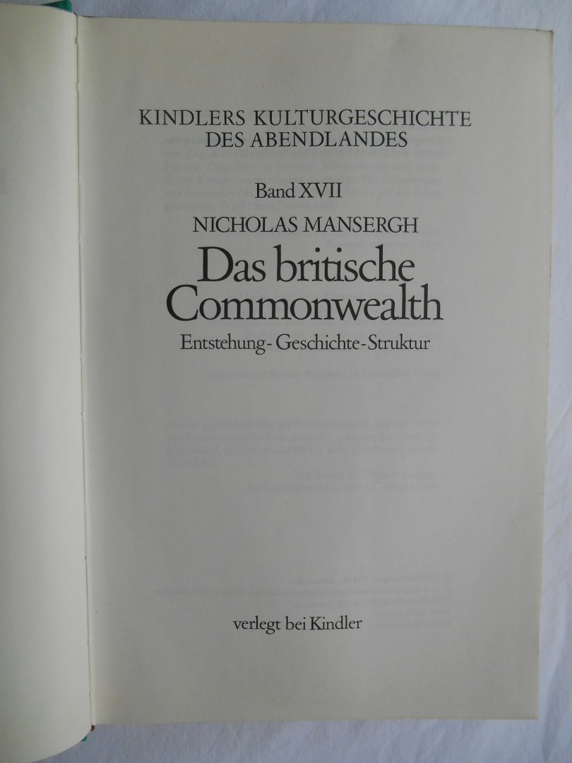 Mansergh, Nicholas - Das britische Commonwealth - Entstehung - Geschichte - Struktur.