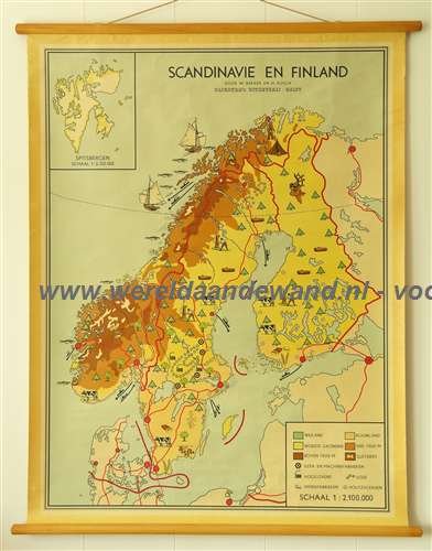Bakker, W. en Rusch, H. - Schoolkaart / wandkaart van Scandinavië en Finland