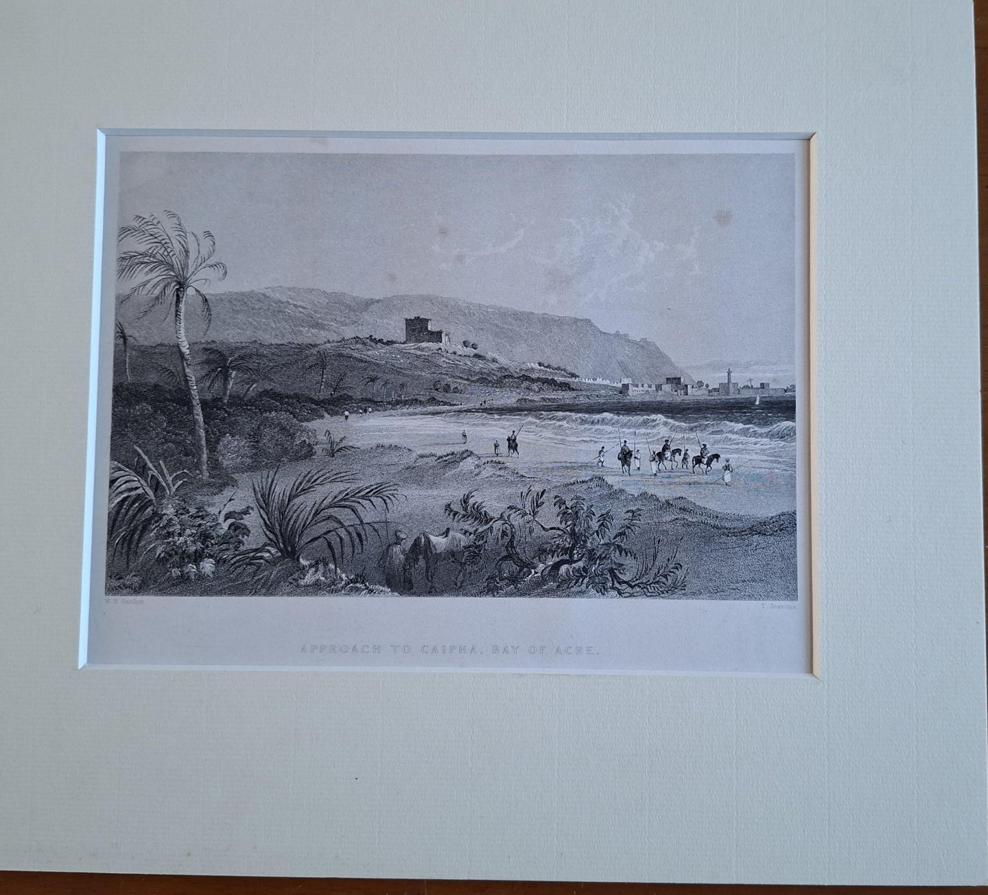  - Approach to Caipha, Bay of Acre, steel engraving drawn by British topographical artist William Henry Bartlett and engraved by Thomas Jeavon.