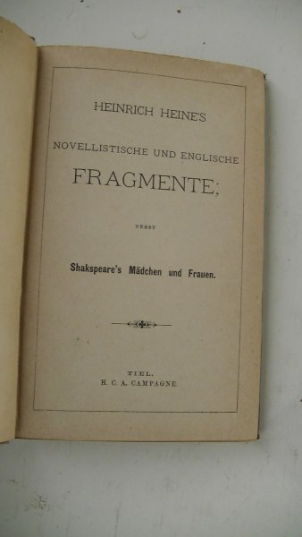 HEINE Heinrich - Heinrich Heine's novellistische und englische fragmente nebst Shakespear's mädchen und Frauen// de rabbi von bacharach- Rugtitel: Heine's sämmtliche Werke - Band VII