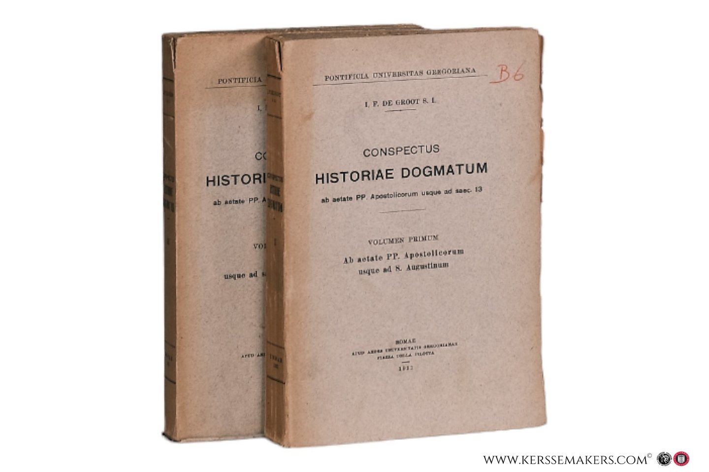 Groot, I. F. de. - Conspectus Historiae Dogmatum ab aetate PP. Apostolicorum usque ad seac. 13. [ 2 volumes ] Volumen primum. Ab aetate PP. Apostolicorum usque ad S. Augustinum. Volume secundum. A S. Augustino usque ad saeculum decimum tertium.