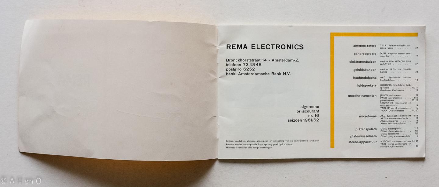 REMA - REMA Electronics 1961/63 -  catalogus no 16