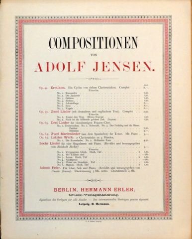 Jensen, Adolf: - Erotikon. Ein Cyclus von sieben Clavierstücken. Op. 44 (Compositionen von Adolf Jensen)