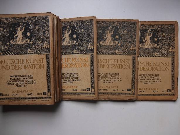 Koch, Alexander (ed.). - Deutsche Kunst und Dekoration. Illustrierte Monatshefte für moderne Malerei-Plastik-Architektur-Wohnungskunst und Künstlerische Frauenarbeiten; 14 vols. 1918-1923. Vol. 1 1918/ Vol. 4, 6, 7/8, 9, 10, 11, 12 1919/ vol. 1, 2, 5 1922, vol. 4, 5, ...