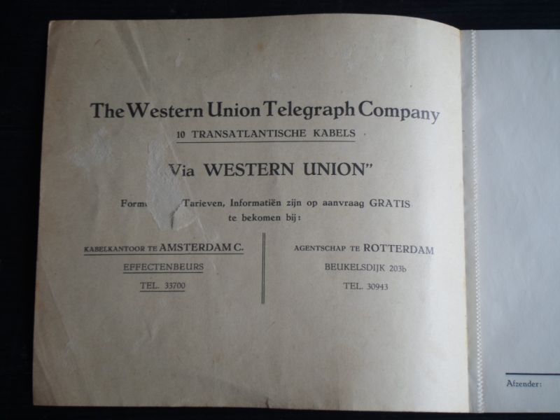  - Oud opdrachtenblokje The Western Union Telegraph Company