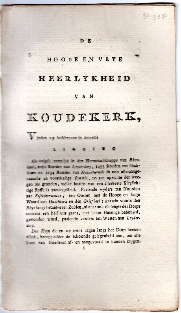 De Nederlandsche stad- en dorpbeschryver - De hooge en vrye Heerlijkheid van Koudekerk.