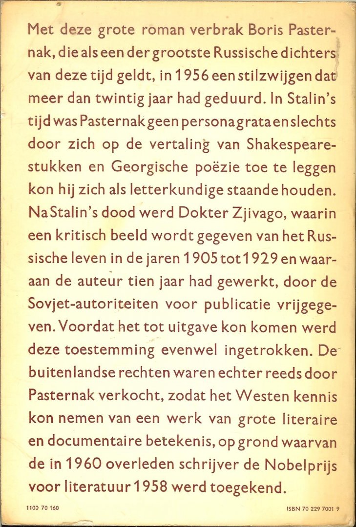 Pasternak, Boris Leonidowitsj .. Vertaling uit het Russisch  door Nico Scheepmaker .. Omslagontwerp Dick Bruna - Dokter Zjivago. tweede Deel