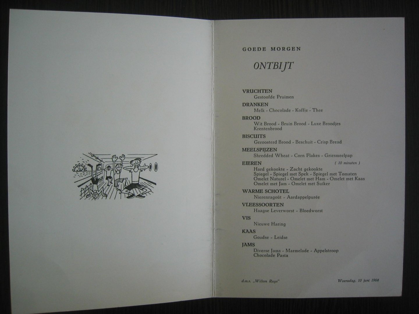 onbekend - D.M.S. Willem Ruys - serie (4) menukaarten 1964