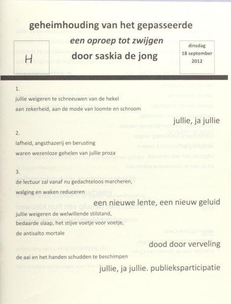 Jong, Saskia de. - Geheimhouding van het gepasseerde: een oproep tot zwijgen.
