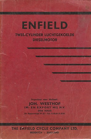  - Handleiding voor de behandeling en het onderhoud van de Enfield twee-cylinder luchtgekoelde dieselmotor.