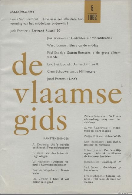 SCHOUWENAARS , Clem. - Millimeters,  gedicht. in DE VLAAMSE GIDS. 46STE JAARGANG NUMMER 5 MEI 1962.