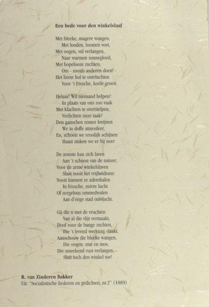 Zinderen Bakker, R. van. - Een bede voor den winkelslaaf.